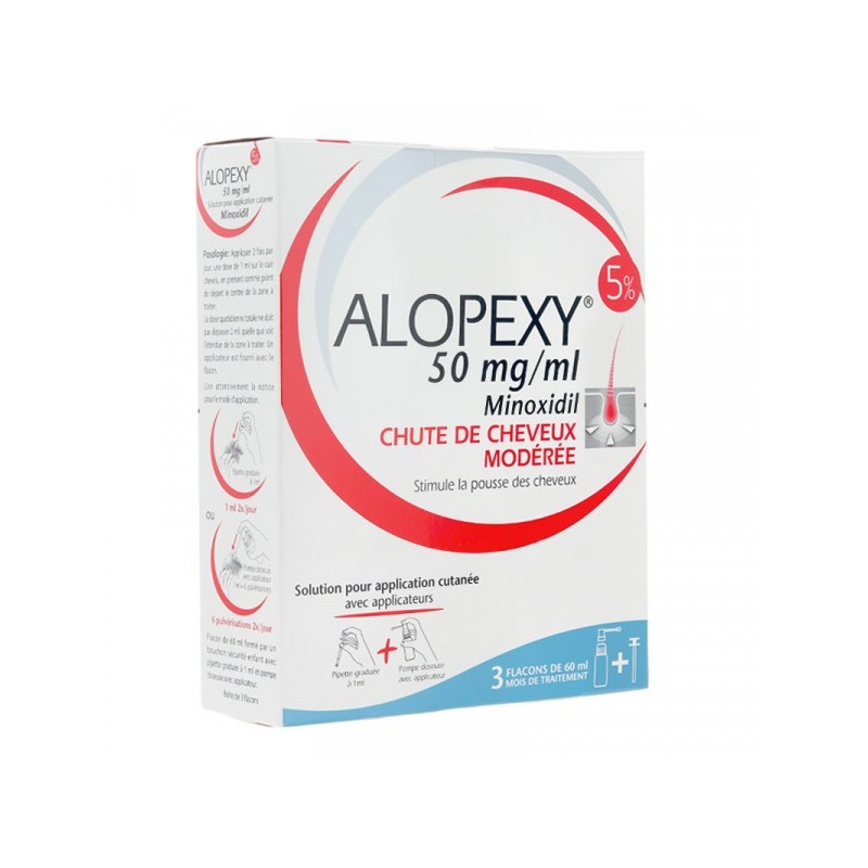 Alopexy - Minoxidil 5mg/ml - Chute de cheveux modérée - 3 flacons de 60ml