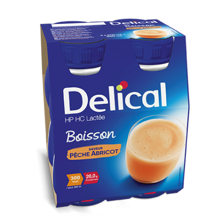 Delical classic peach apricot flavoured milk drink, 4 x 200ml