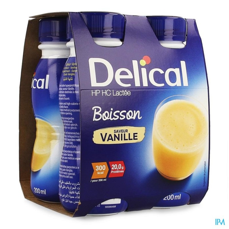 Délical boisson lactée classique à la vanille, 4 x 200ml