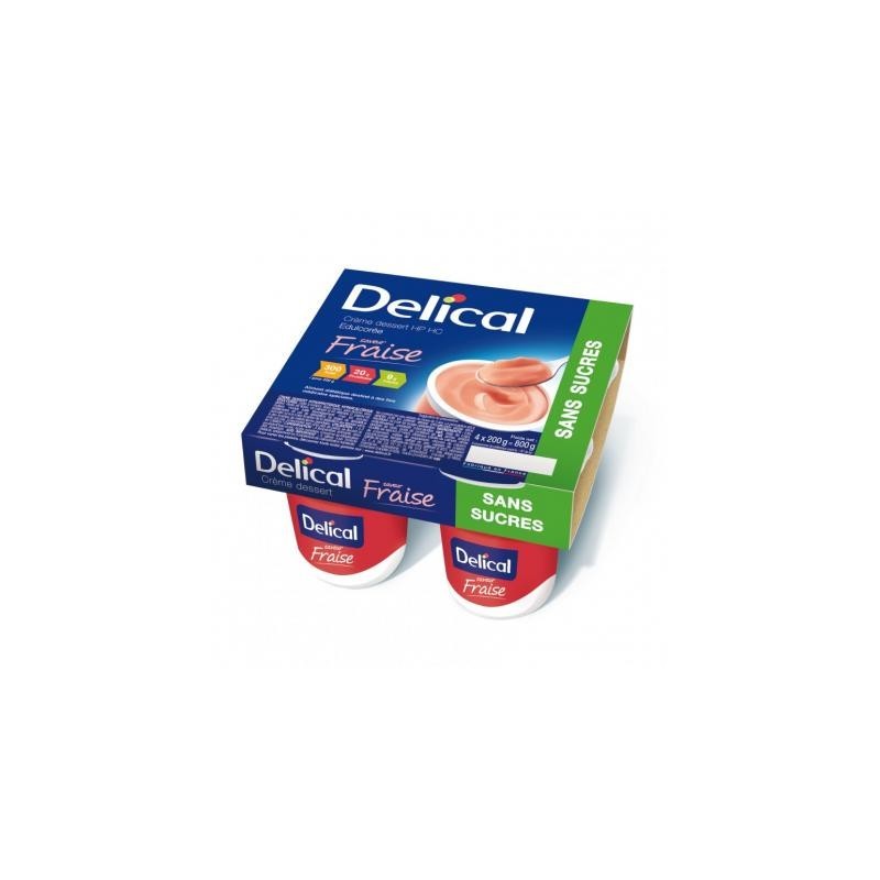 Delical sugar-free dessert cream, strawberry, 4 x 200g