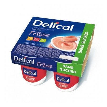 Delical sugar-free dessert cream, strawberry, 4 x 200g
