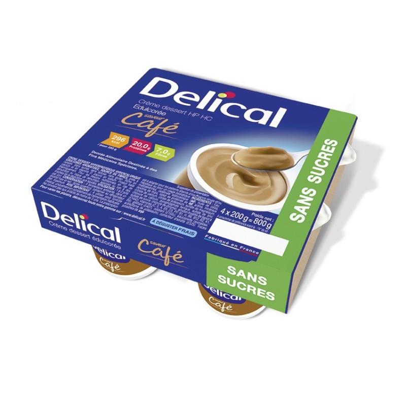 Délical crème dessert sans sucres, café, 4 x 200g