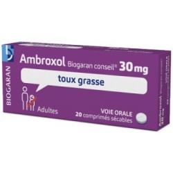 Ambroxol 30mg, Box of 20 tablets for bronchial congestion, Biogaran Conseil Biogaran Conseil