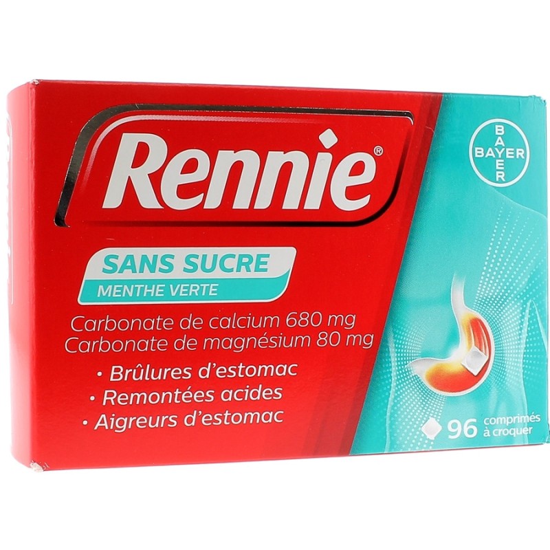Rennie – Chewable Tablets for Heartburn (Sugar-Free, Spearmint Flavour) – Pack of 96 Bayer