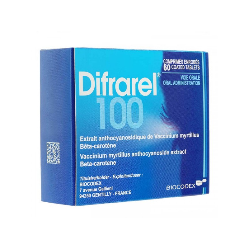 Difrarel 100 – Bilberry Extract and beta-Carotene – Pack of 60 Tablets
