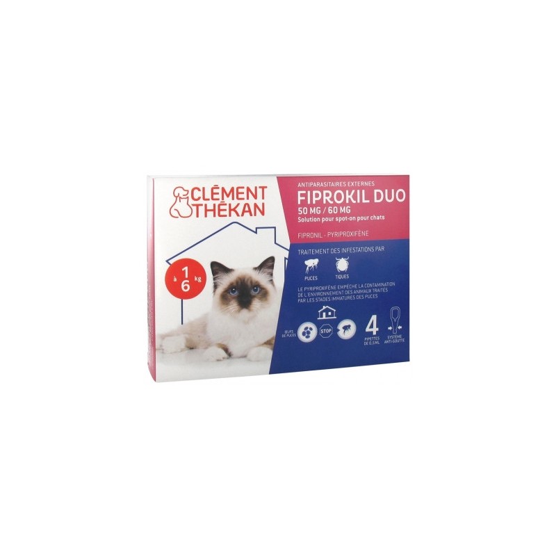 Fiprokil Duo - Chats de 1 à 6  kg - Clément Thékan - 4 Pipettes