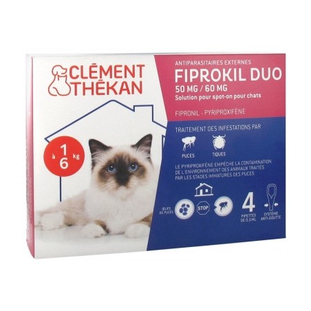 Fiprokil Duo - Cats from 1 to 6 kg - Clément Thékan - 4 Pipettes