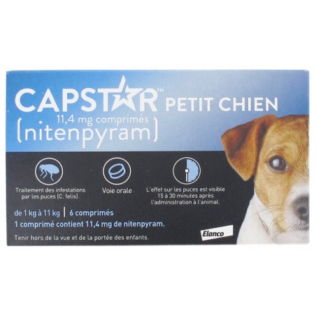 Capstar 11.4 mg - Antiparasitaires Chats et Petits Chiens de 1 kg à 11 kg - 6 Comprimés