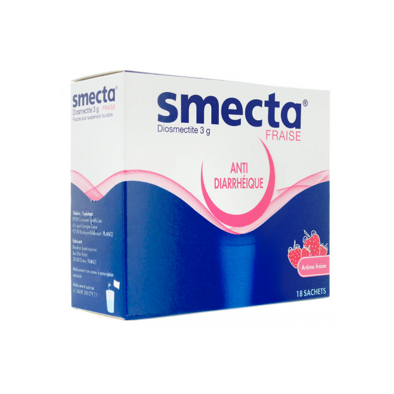 Smecta Fraise, diosmectite 3g, 18 Sachets - diarrhée aiguë, chronique, coliques - IPSEN
