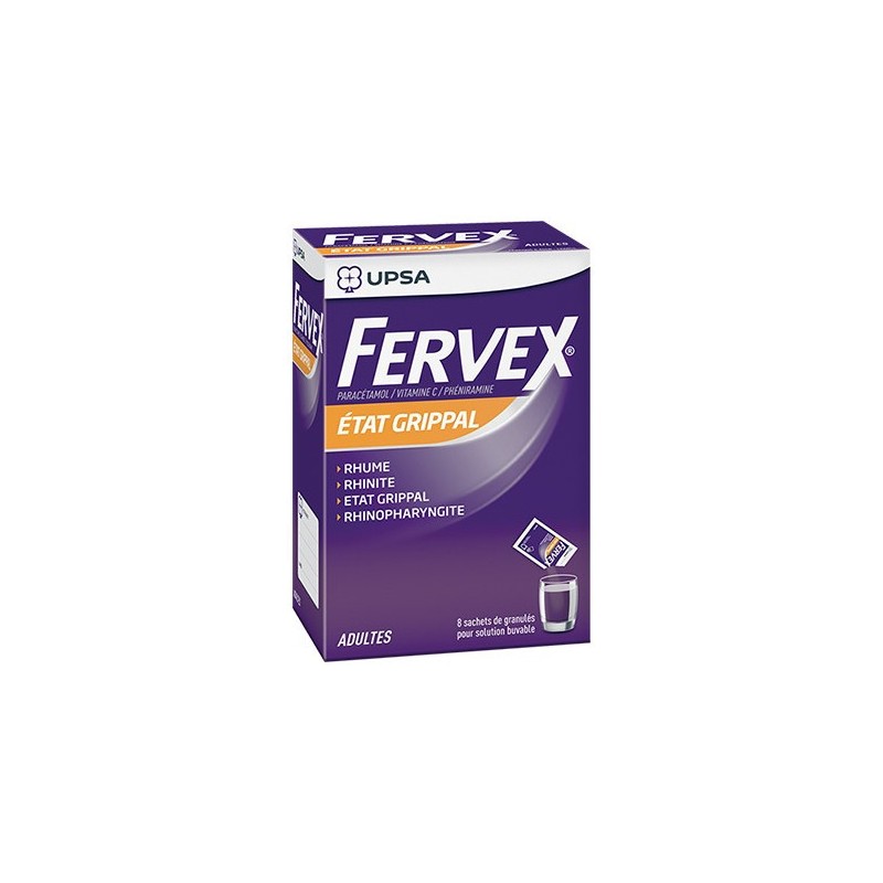 Fervex Adulte Boite de 8 Sachets, Paracetamol Vitamine C et Pheniramine