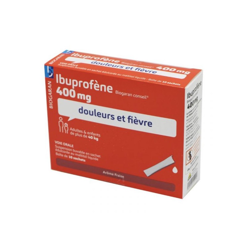 Ibuprofène 400 mg Biogaran Conseil - 10 Sachets Arôme Fraise