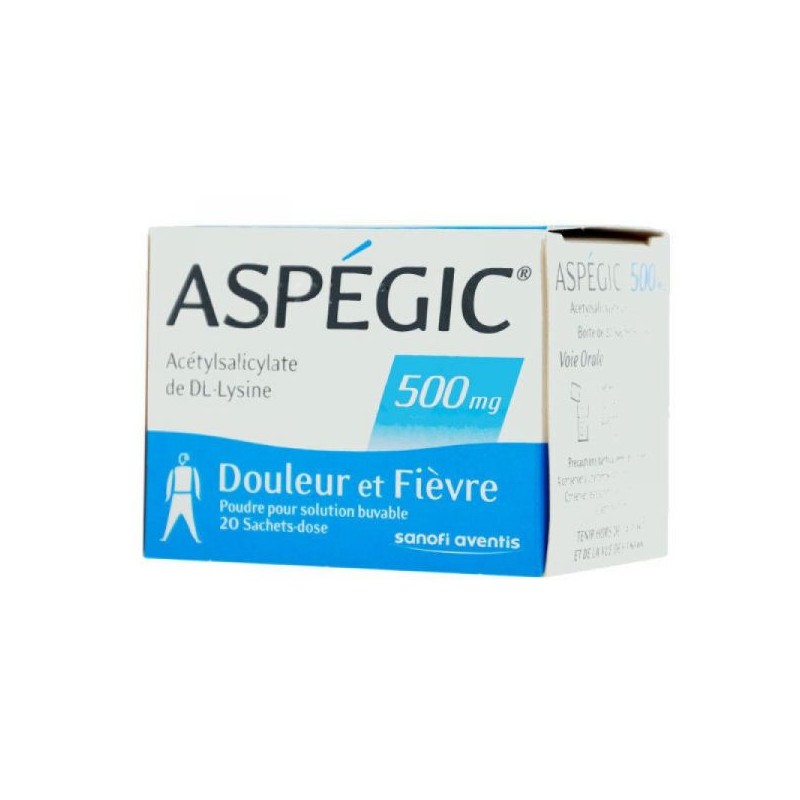  Aspégic 500 mg, Pains and Fevers, 20 Dosing-Sachets Sanofi Aventis