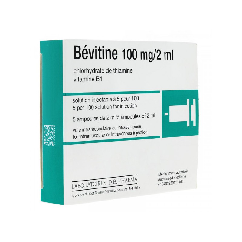Bevitine 100mg/2ml - Thiamine Hydrochloride - Injectable Solution - 5 Ampoules