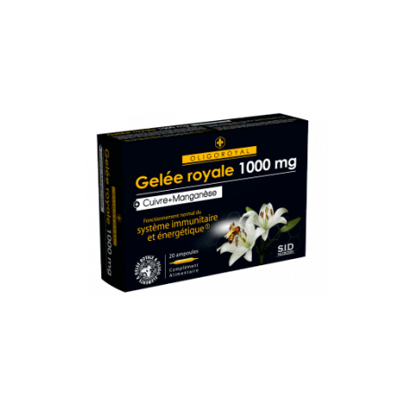 Gelée Rroyale - 1000mg - Cuivre Manganèse - Oligoroyal - S.I.D. Nutrition - 20 Ampoules de 10ml