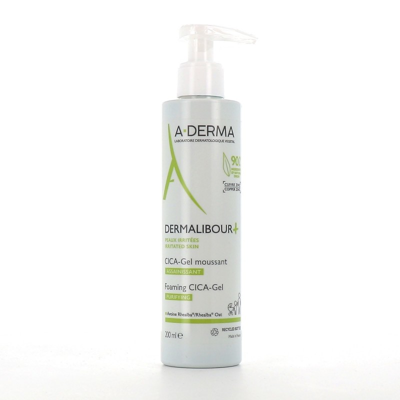 Dermalibour + Cica-Gel moussant, Assainissant - Flacon de 200ml - A-Derma