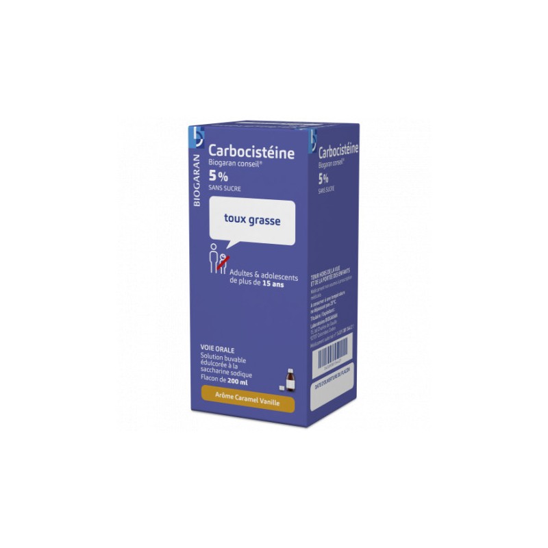 Carbocisteine 5 % Toux Grasse Sirop Adulte 200ML Sans Sucre Encombrement Des Bronches