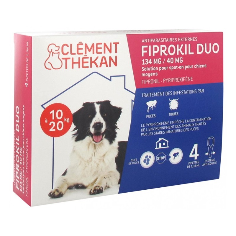 Fiprokil Duo - Antiparasitic - Dogs from 10 to 20 kg - Clément Thékan - 4 Pipettes