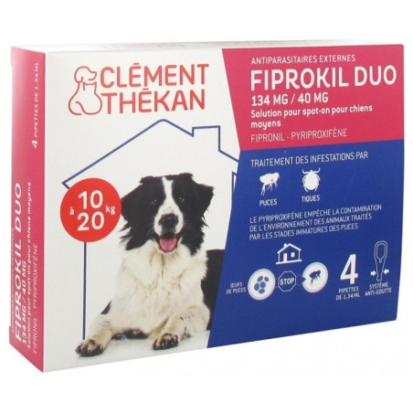 Fiprokil Duo - Antiparasitic - Dogs from 10 to 20 kg - Clément Thékan - 4 Pipettes