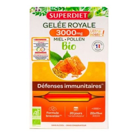 Royal Jelly - Superdiet - Organic Honey - Immune Defenses - 20 Phials