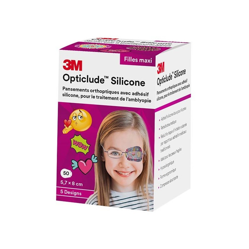 Pansements Orthoptiques 5.7 cm X 8.0 cm Opticlude Silicone Fille Maxi -3M - Boite De 50