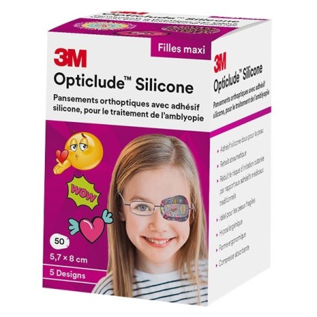 Pansements Orthoptiques 5.7 cm X 8.0 cm Opticlude Silicone Fille Maxi -3M - Boite De 50