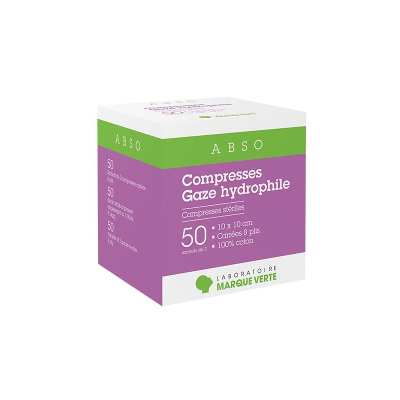 Hydrophilic Gauze Compresses - 10 x 10 cm - 50 sachets of 2 - Green Mark