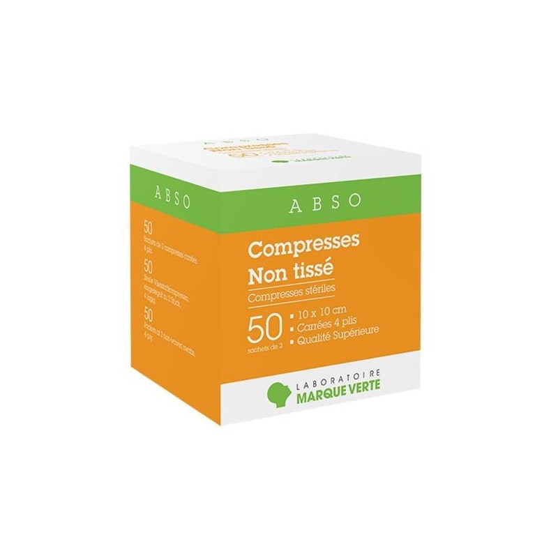 Compresses Non tissé - 10 x 10 cm - 50 sachets de 2 - Marque Verte
