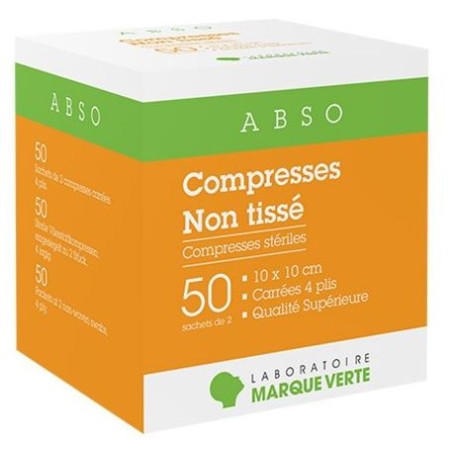 Compresses Non tissé - 10 x 10 cm - 50 sachets de 2 - Marque Verte