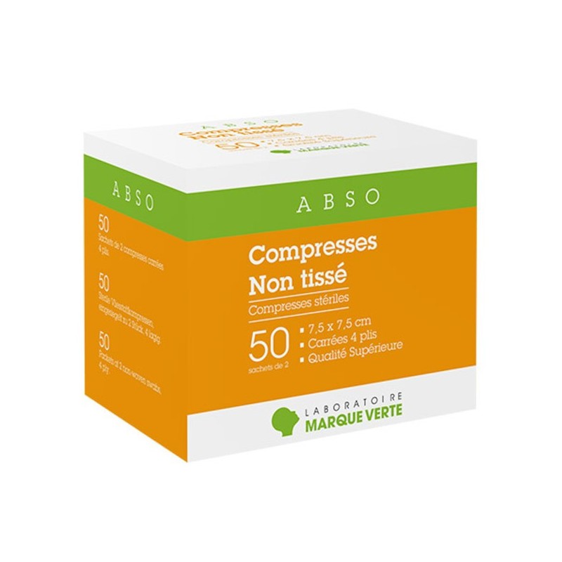 Non-woven compresses - 7.5 x 7.5 cm - 50 bags of 2 - Green Mark