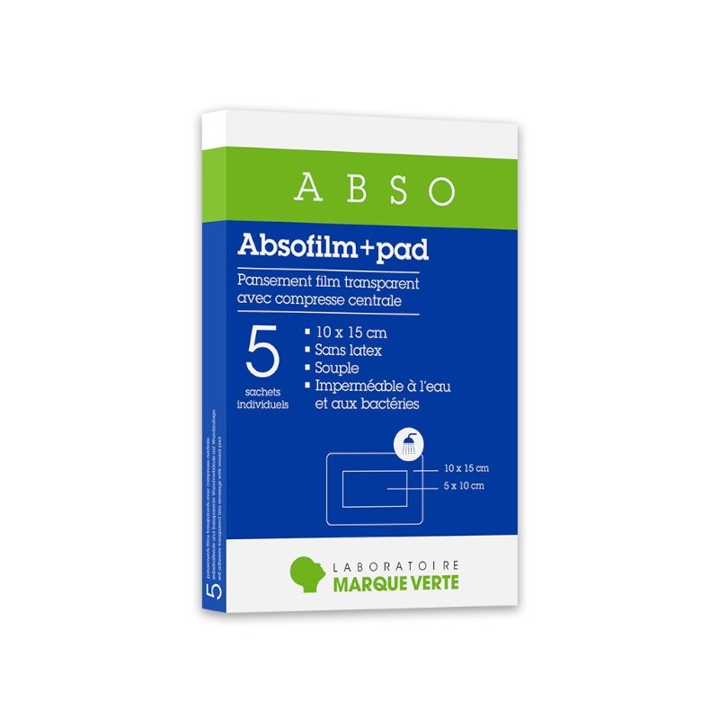 Pansement Film Adhésif Transparent - 10 x 15 cm - Marque Verte - 5 Pansements