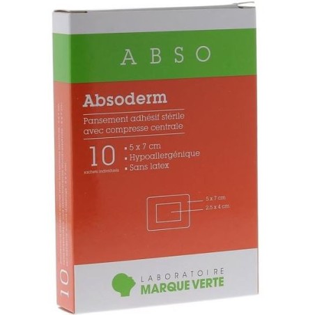 Pansement Adhésif Stérile - 5 x 7 cm - Marque Verte - 10 pansements