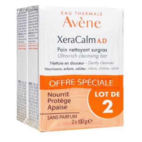 XeraCalm A.D - Pain Nettoyant Surgras - Nettoie En Douceur - 2x100g - Avène
