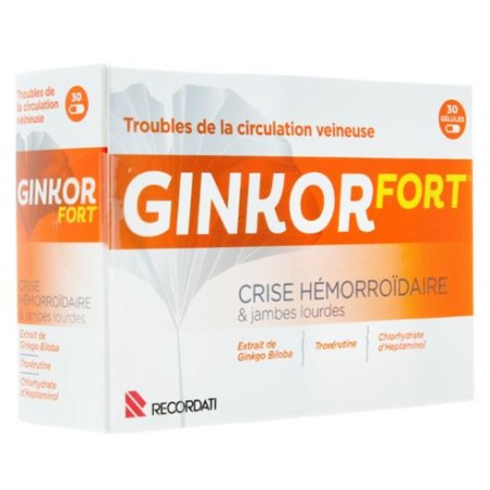 Crise Hémorroïdaire & Jambes Lourdes - Ginkor Fort - 30 Gélules