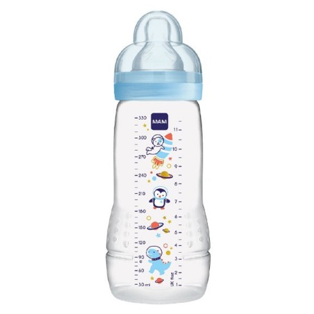 Biberon Mam 2° Age espace bleu 330ml, Tétine Débit X
