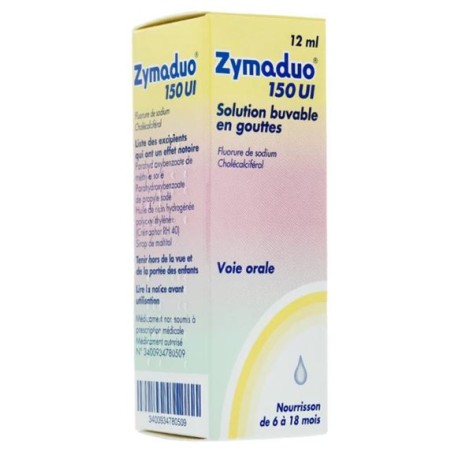  Zymaduo 150UI, florure de Sodium, Vitamine D3, 12ml, Nourrisson de 6 à 18 mois - Zymaduo