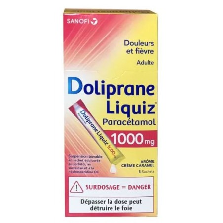 Doliprane Liquiz 1000 mg - Douleurs & Fièvre - Adultes - 8 sachets