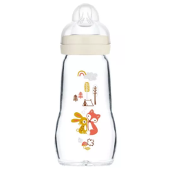 Glass Baby Bottle - MAM - Hedgehog Patterns - 260ml