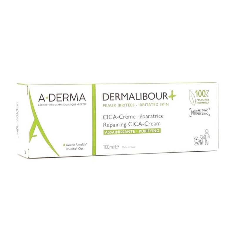  Dermalibour + with Rhealba Oat Seedlings: Relieves, Repairs, Sanitizes - Tube of 100ml - A-Derma A-Derma