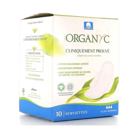 Serviette Hygiénique - Flux Normal - Organyc - 10 Serviettes (Unyque)