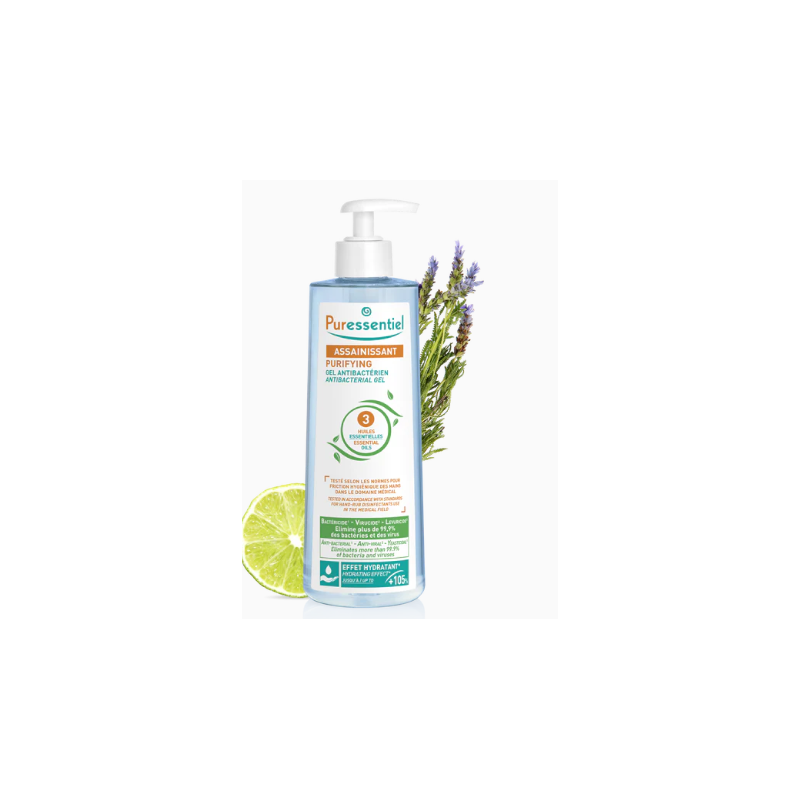 Gel Assainissant  Antibactérien Flacon Pompe - PURESSENTIEL aux 3 huiles essentielles - 500 ml
