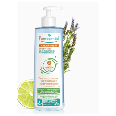 Gel Assainissant  Antibactérien Flacon Pompe - PURESSENTIEL aux 3 huiles essentielles - 500 ml