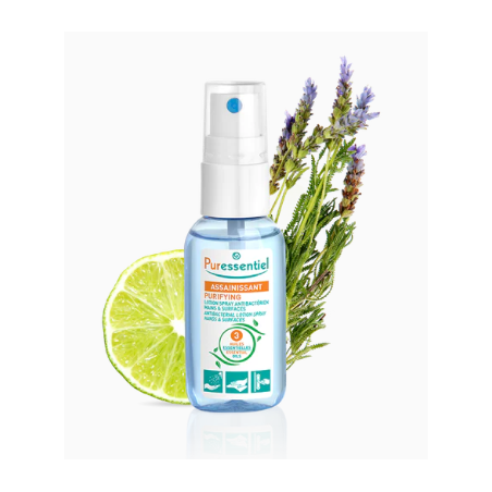 Spray Lotion Antibactérien PURESSENTIEL aux 3 huiles essentielles - 25 ml pour les mains et les surfaces