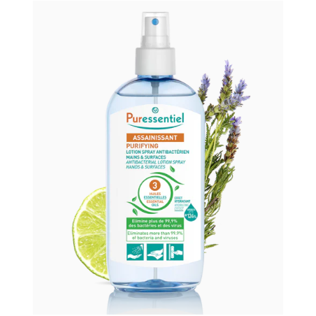 Spray Lotion Antibactérien PURESSENTIEL aux 3 huiles essentielles pour Mains et Surfaces 250 ml