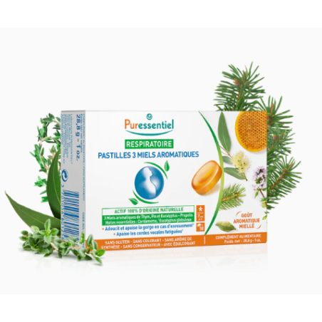  Respiratory Pastilles with 3 Aromatic Honey Puressentiel 18 lozenges Puressentiel