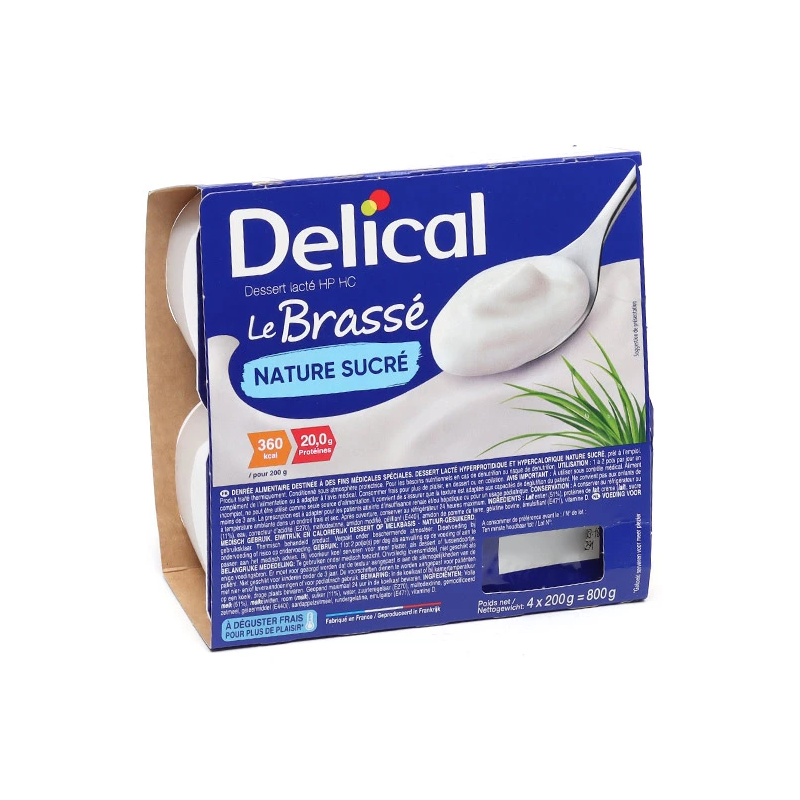Brassé nature sucré - Crème dessert lactée - Sans gluten - Delical - 4x200g