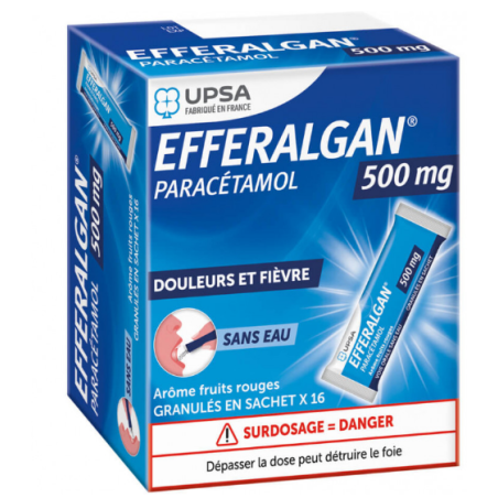 Efferalgan 500mg - 16 Sachets Granules Red Fruit Flavor - Paracetamol 500mg, Pain and Fever Upsa