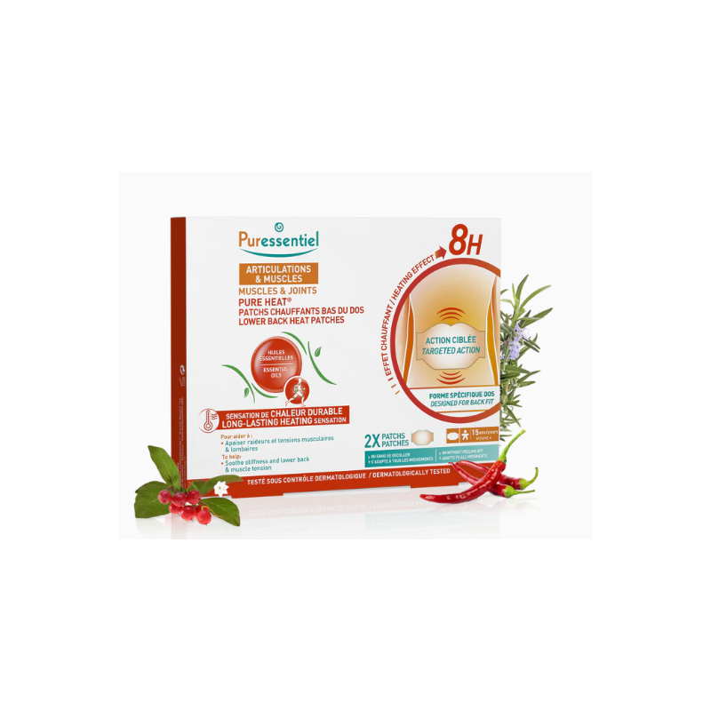 Articulations et Muscles Patchs Chauffants Bas du Dos Pure Heat, Puressentiel, 2 patchs