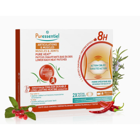 Articulations et Muscles Patchs Chauffants Bas du Dos Pure Heat, Puressentiel, 2 patchs