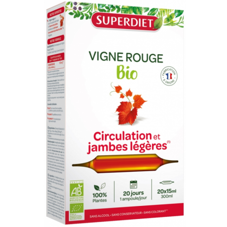 Vigne Rouge Bio - Circulation Jambes Légères - Superdiet - 20 ampoules