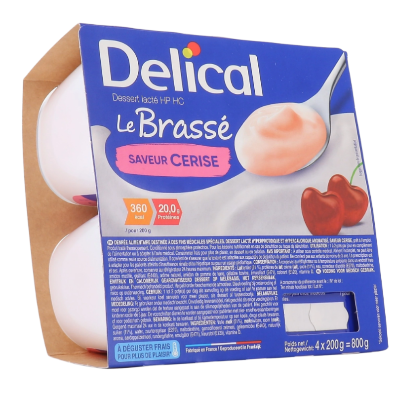Brassé à la cerise - Crème dessert lactée - Sans gluten - Délical - 4x200g